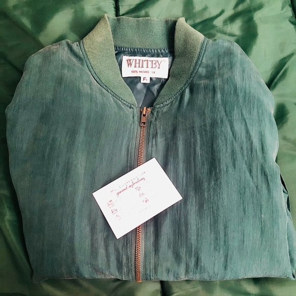 Women's WHITBY Green 100% SILK Bomber Jacket - Picture 7 of 7